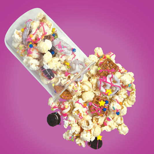 birthday party gourmet popcorn from The Cupcake Lab in Atlanta, GA – cake batter popcorn topped with rainbow sprinkles and sweet icing

The Cupcake Lab ATL, The Cupcake Lab, sweet treats, popcorn Atlanta, gourmet popcorn Atlanta, gourmet popcorn, dessert popcorn, Atlanta snacks