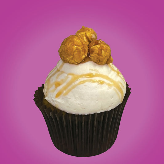caramel corn gourmet cupcake from The Cupcake Lab in Atlanta, GA – caramel cupcake topped with popcorn crunch and caramel drizzle

gourmet cupcake, caramel popcorn, crunchy cupcake, Atlanta bakery, caramel flavor, The Cupcake Lab ATL
